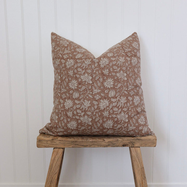 Estelle Hand-Block Print Floral Pillow Cover – Dusty Rose Linen