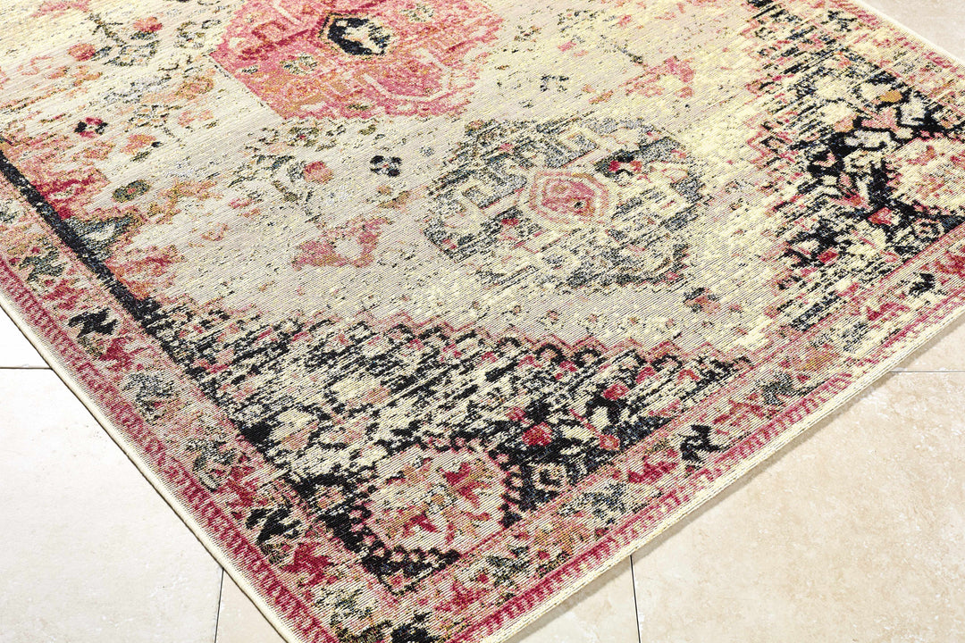 Trudy Traditional Style Ivory And Pink Outdoor Area Rug