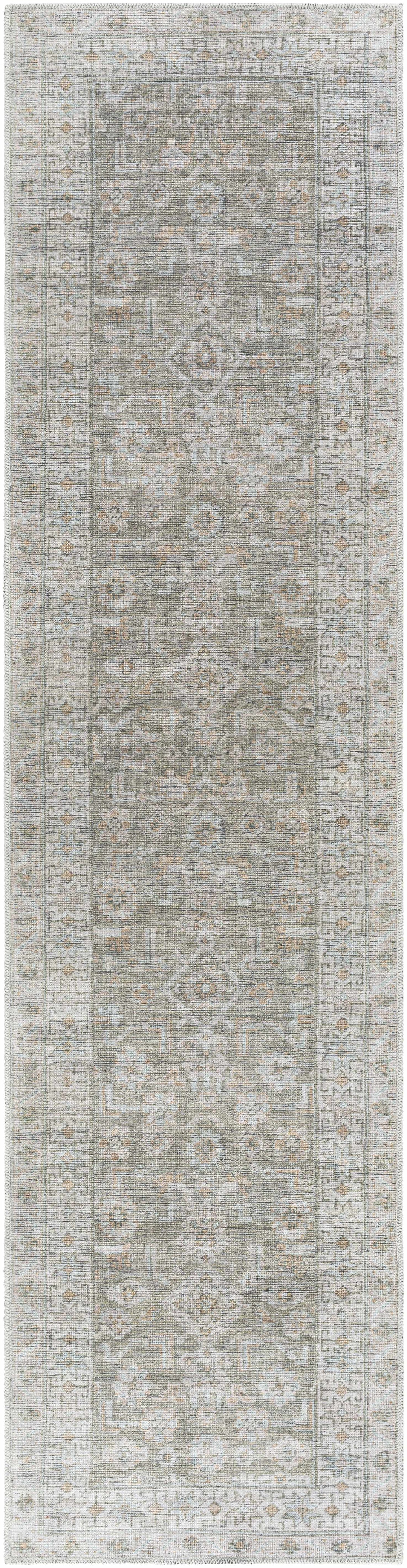 Tisha Traditional Style Green And Orange Washable Area Rug