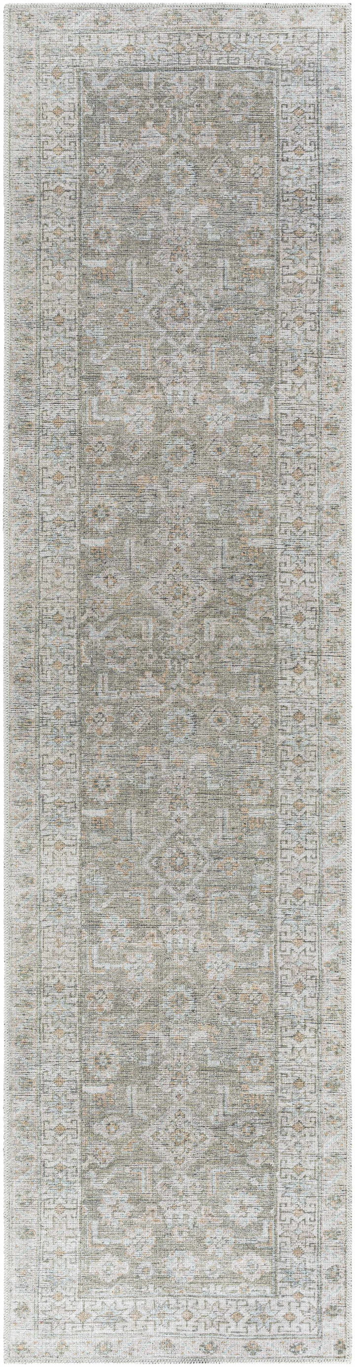 Tisha Traditional Style Green And Orange Washable Area Rug
