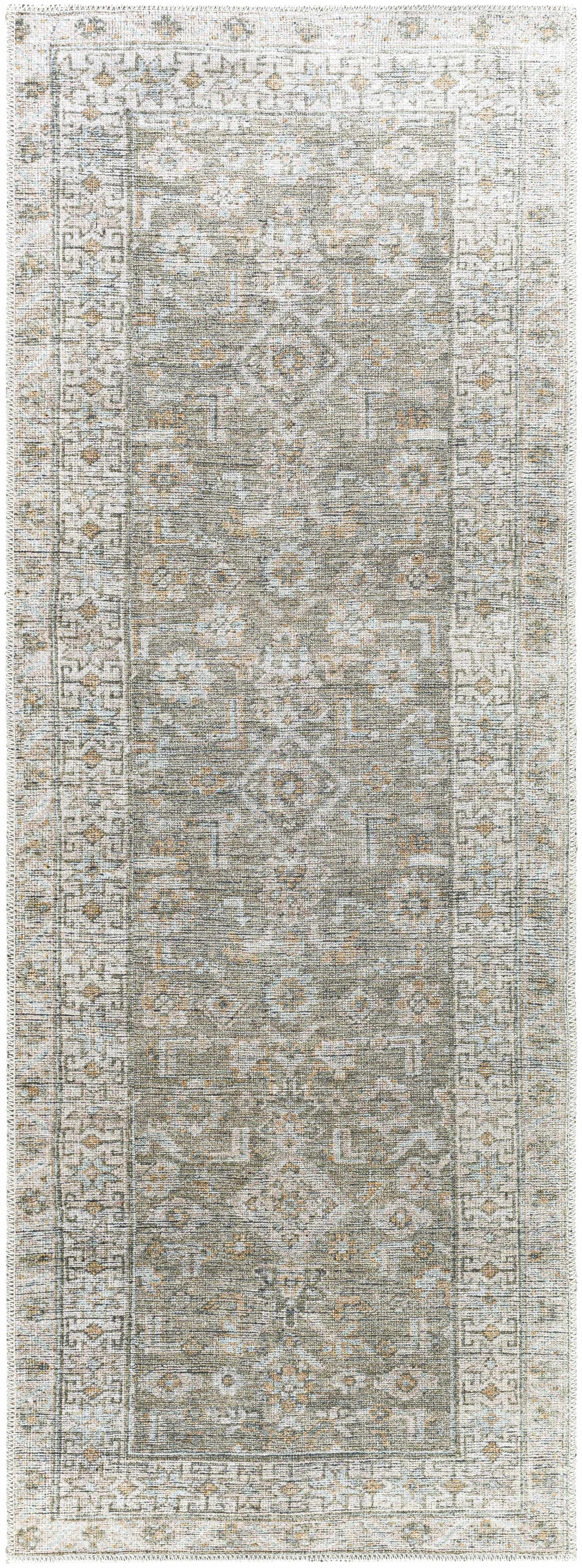 Tisha Traditional Style Green And Orange Washable Area Rug