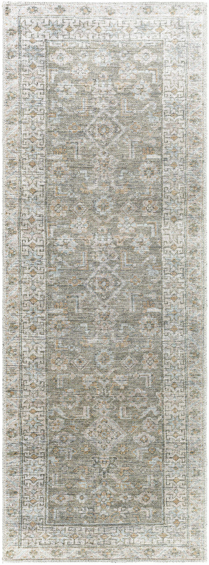 Tisha Traditional Style Green And Orange Washable Area Rug