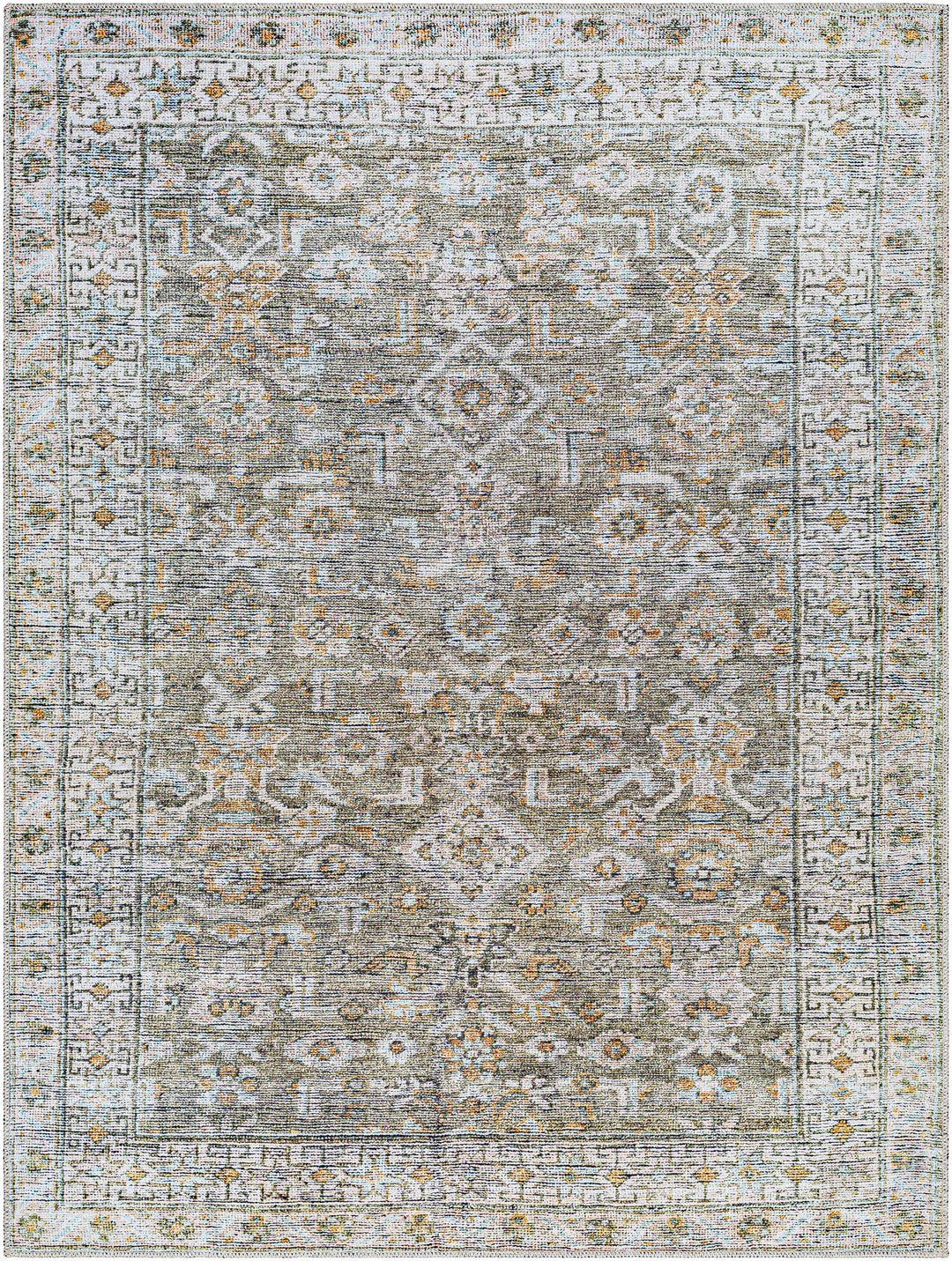 Tisha Traditional Style Green And Orange Washable Area Rug