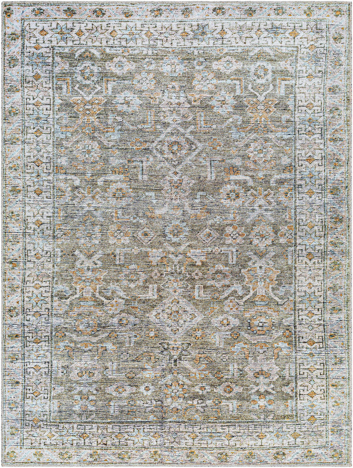 Tisha Traditional Style Green And Orange Washable Area Rug