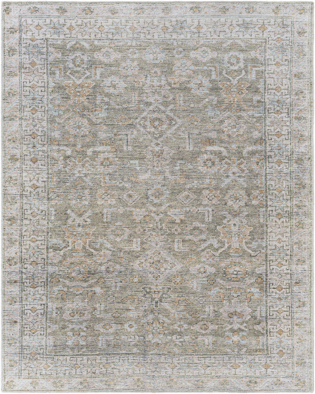Tisha Traditional Style Green And Orange Washable Area Rug