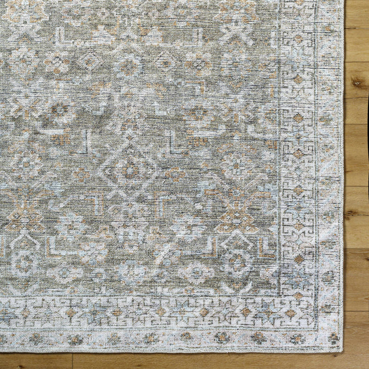 Tisha Traditional Style Green And Orange Washable Area Rug