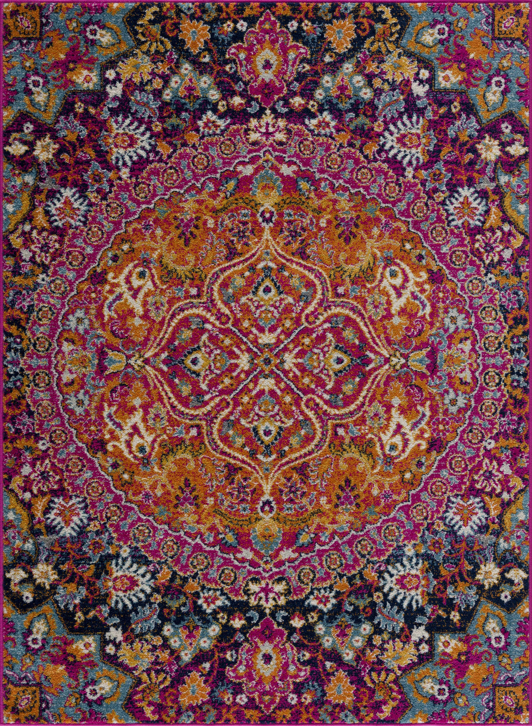 Burnt Traditional Medallion Design Orange & Purple Area Rug