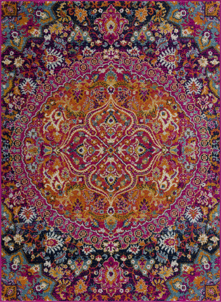 Burnt Traditional Medallion Design Orange & Purple Area Rug