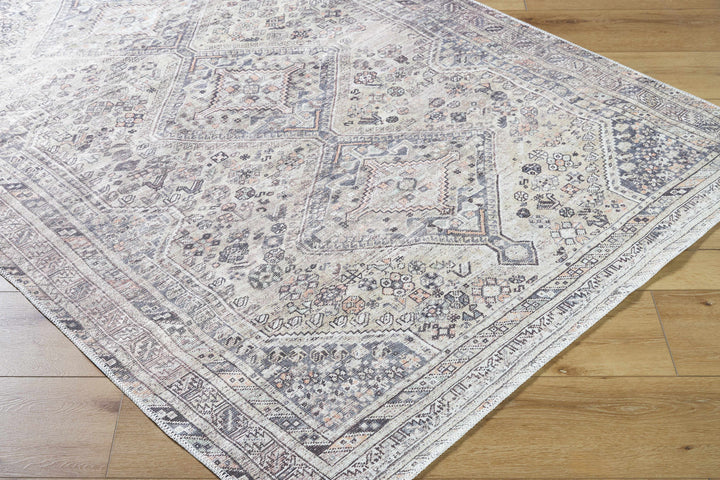 Trula Traditional Style Gray And Beige Washable Area Rug