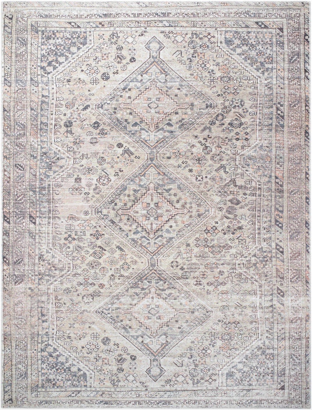 Trula Traditional Style Gray And Beige Washable Area Rug