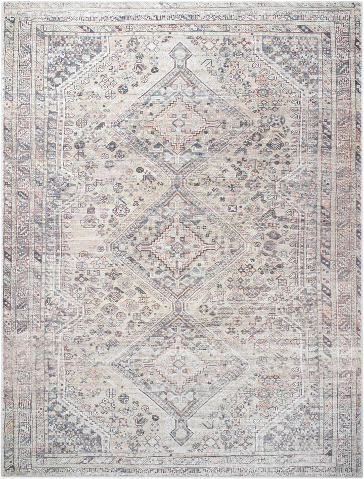 Trula Traditional Style Gray And Beige Washable Area Rug