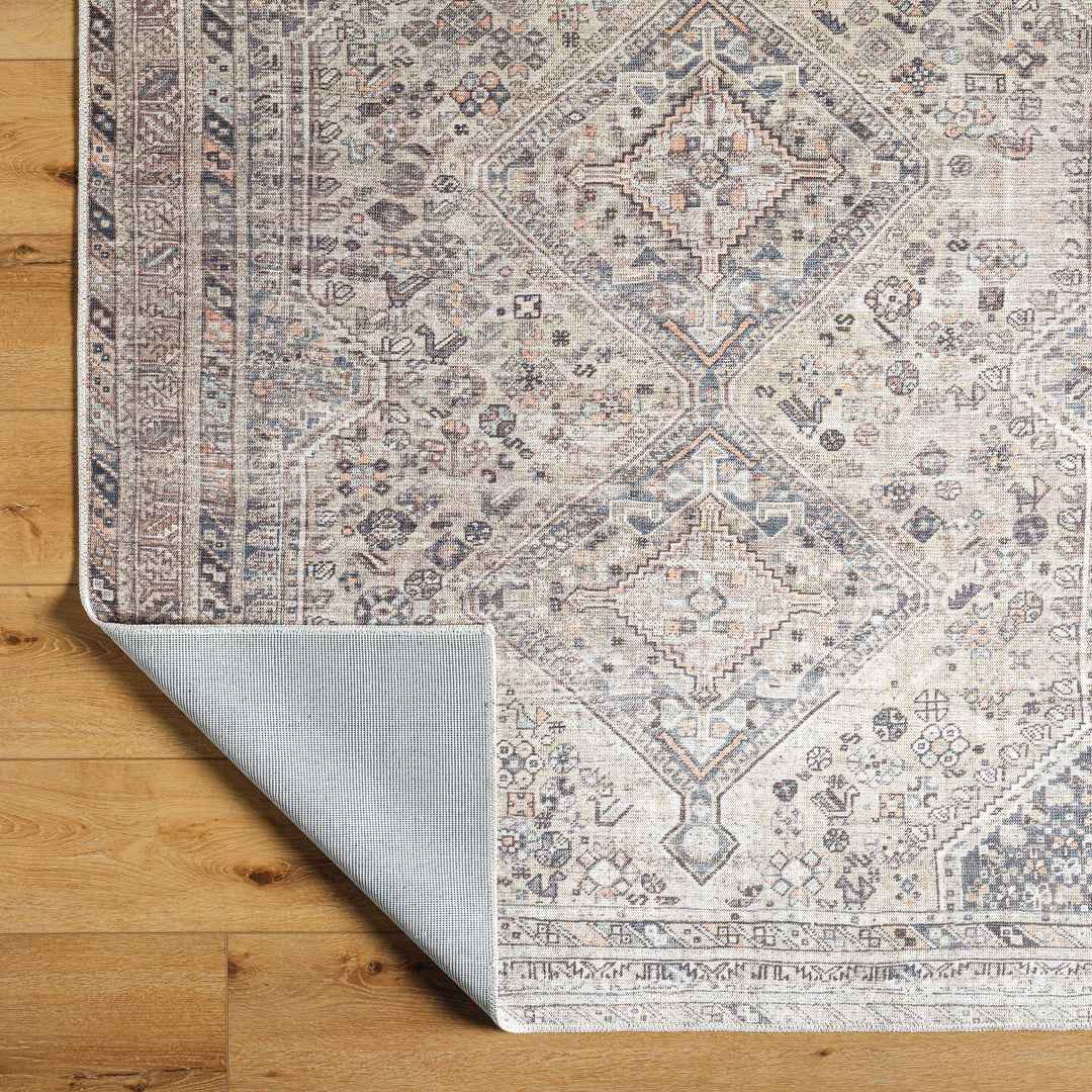 Trula Traditional Style Gray And Beige Washable Area Rug