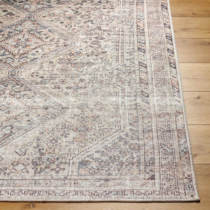 Trula Traditional Style Gray And Beige Washable Area Rug