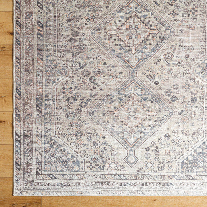 Trula Traditional Style Gray And Beige Washable Area Rug