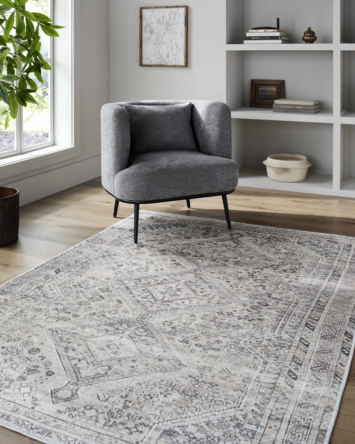 Trula Traditional Style Gray And Beige Washable Area Rug
