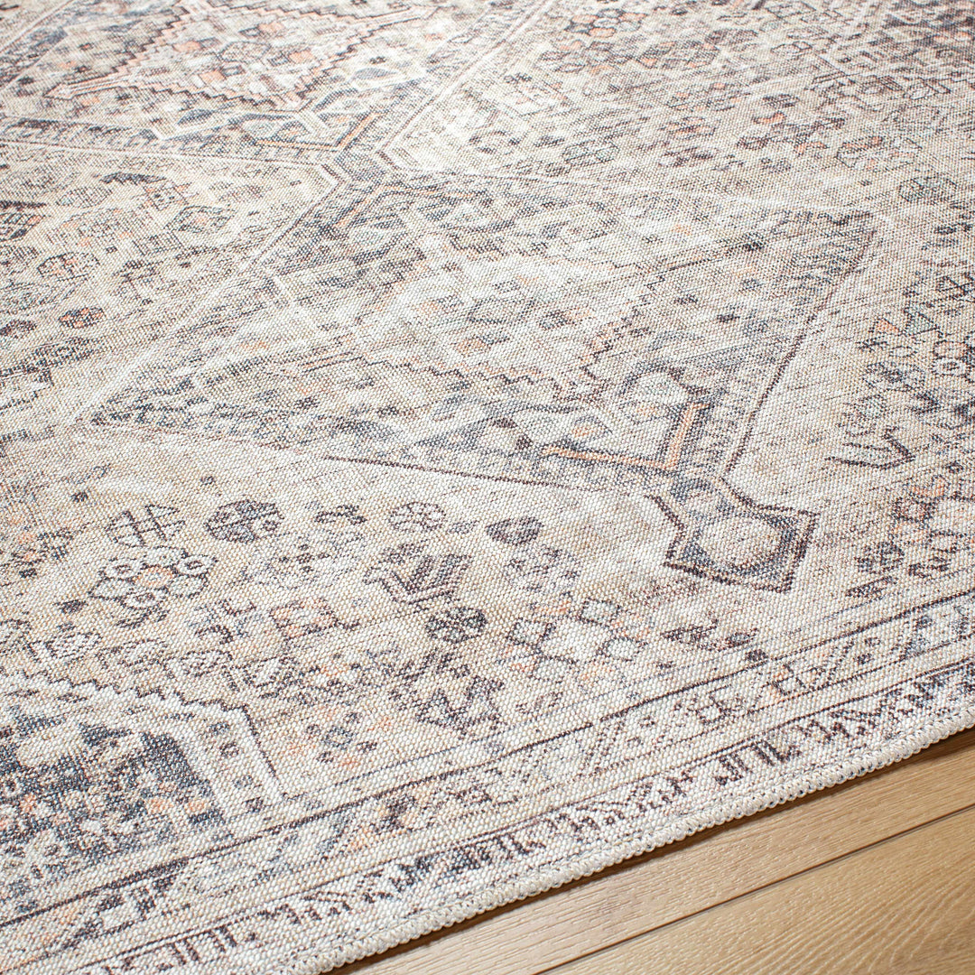 Trula Traditional Style Gray And Beige Washable Area Rug