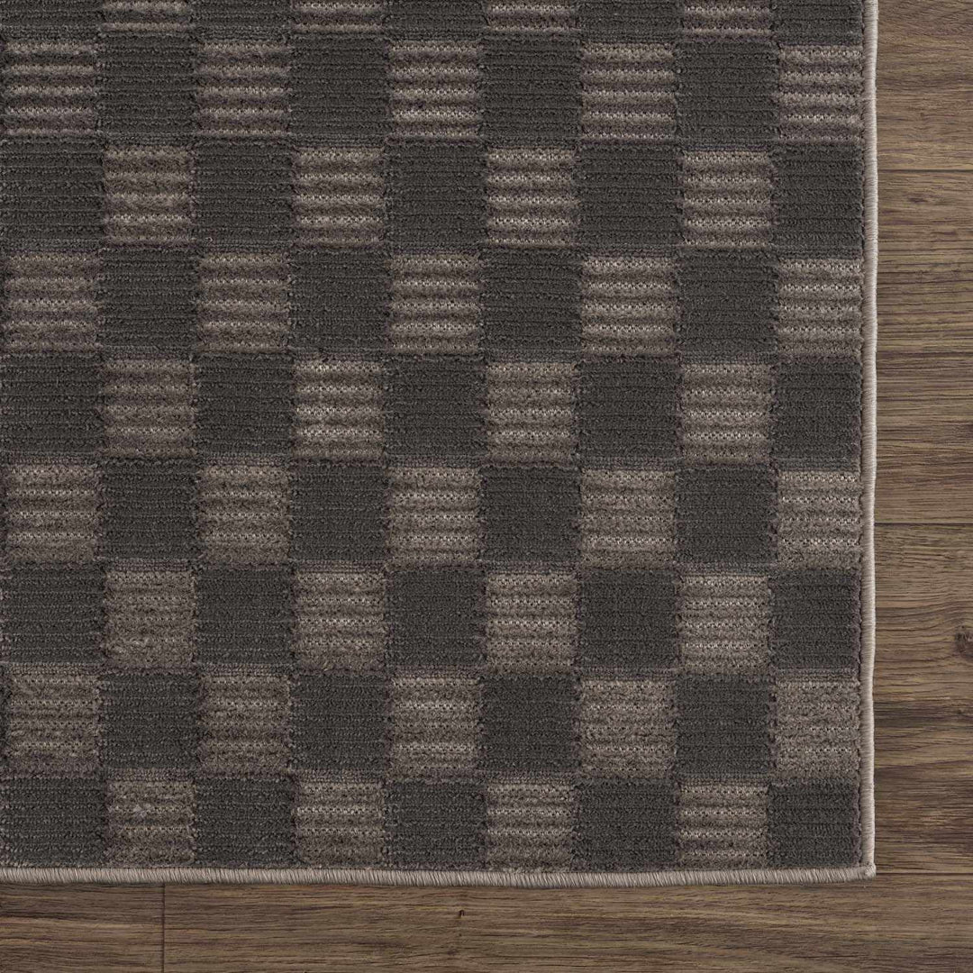 Truls 3D Modern Checkered Pattern Black Washable Rug