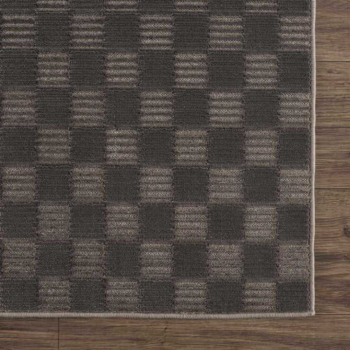 Truls 3D Modern Checkered Pattern Black Washable Rug