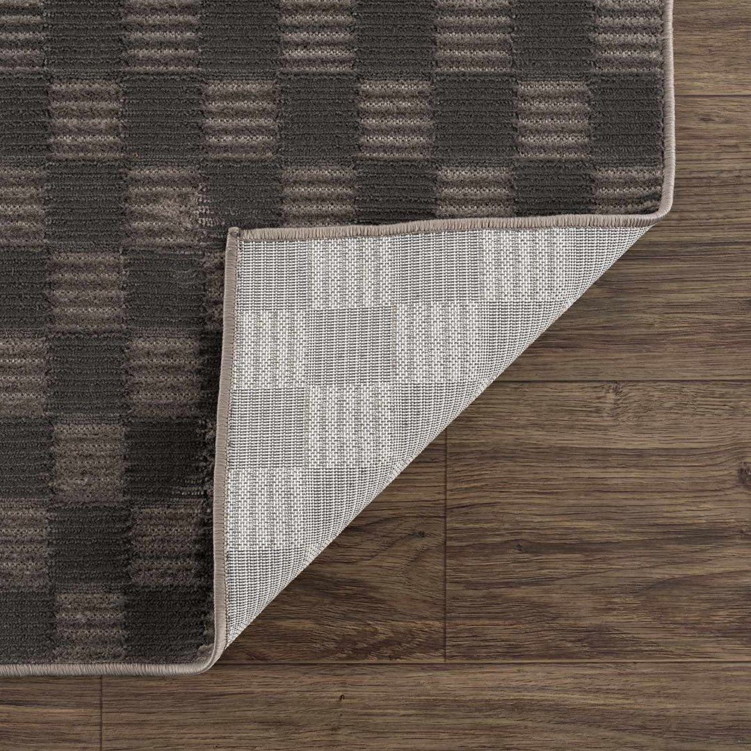 Truls 3D Modern Checkered Pattern Black Washable Rug