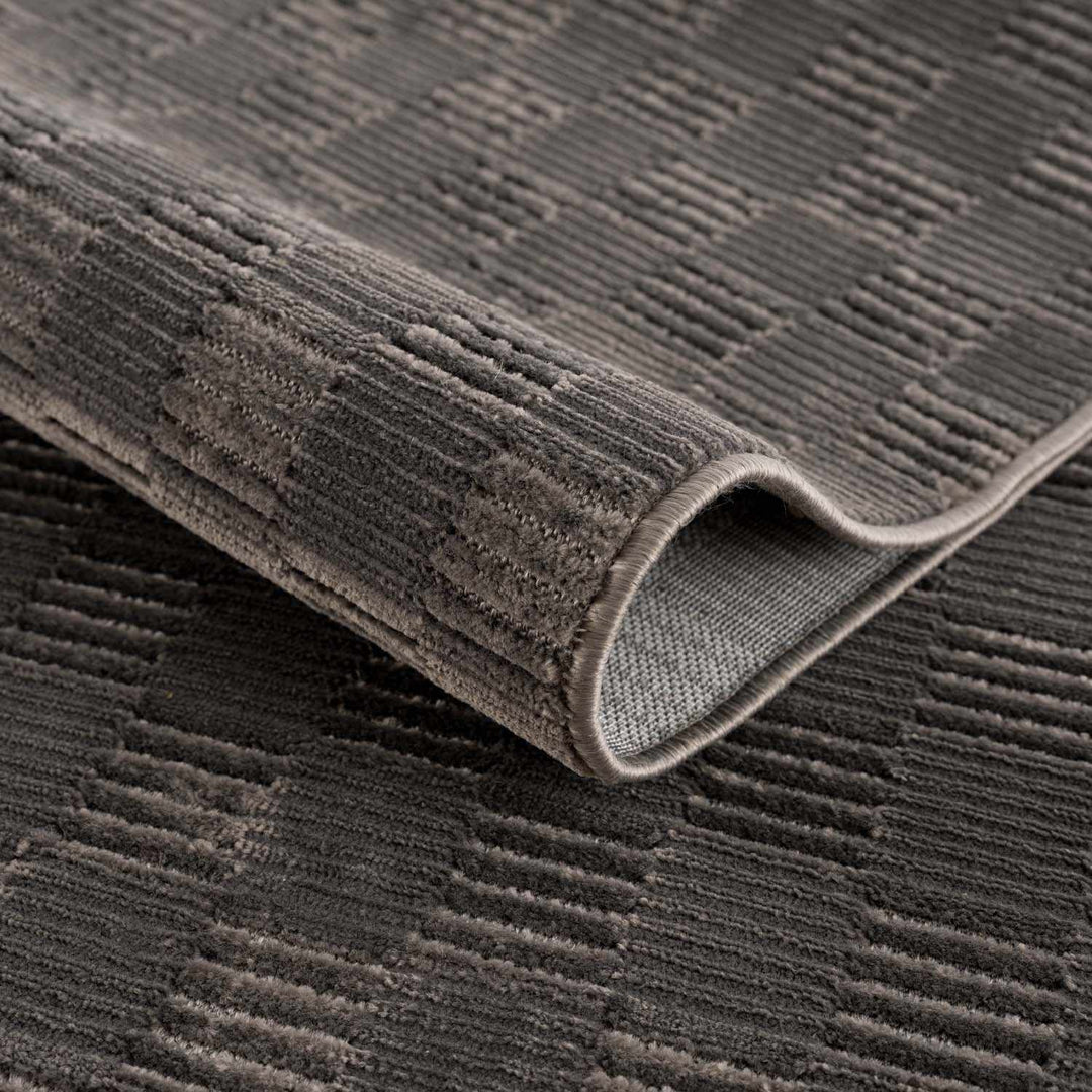Truls 3D Modern Checkered Pattern Black Washable Rug
