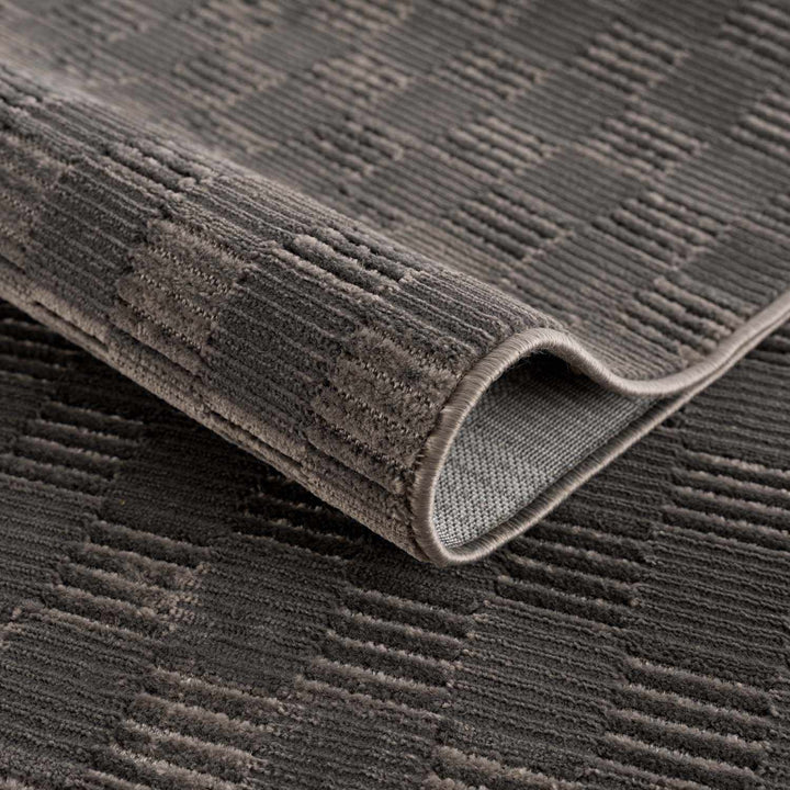 Truls 3D Modern Checkered Pattern Black Washable Rug