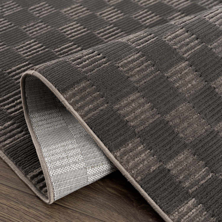 Truls 3D Modern Checkered Pattern Black Washable Rug