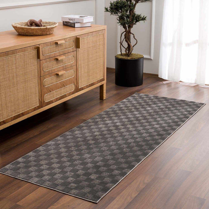Truls 3D Modern Checkered Pattern Black Washable Rug