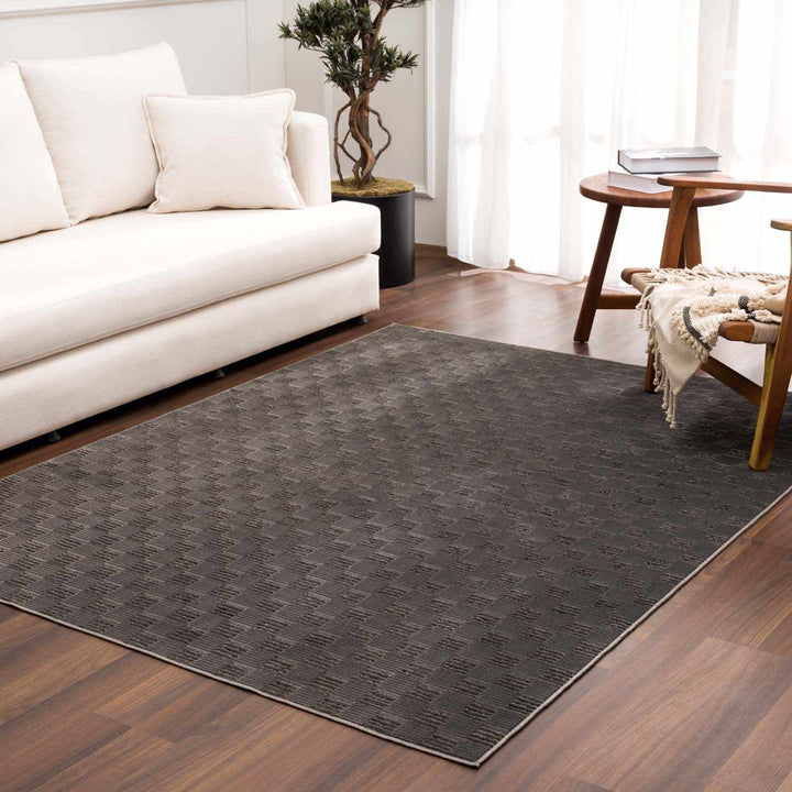 Truls 3D Modern Checkered Pattern Black Washable Rug