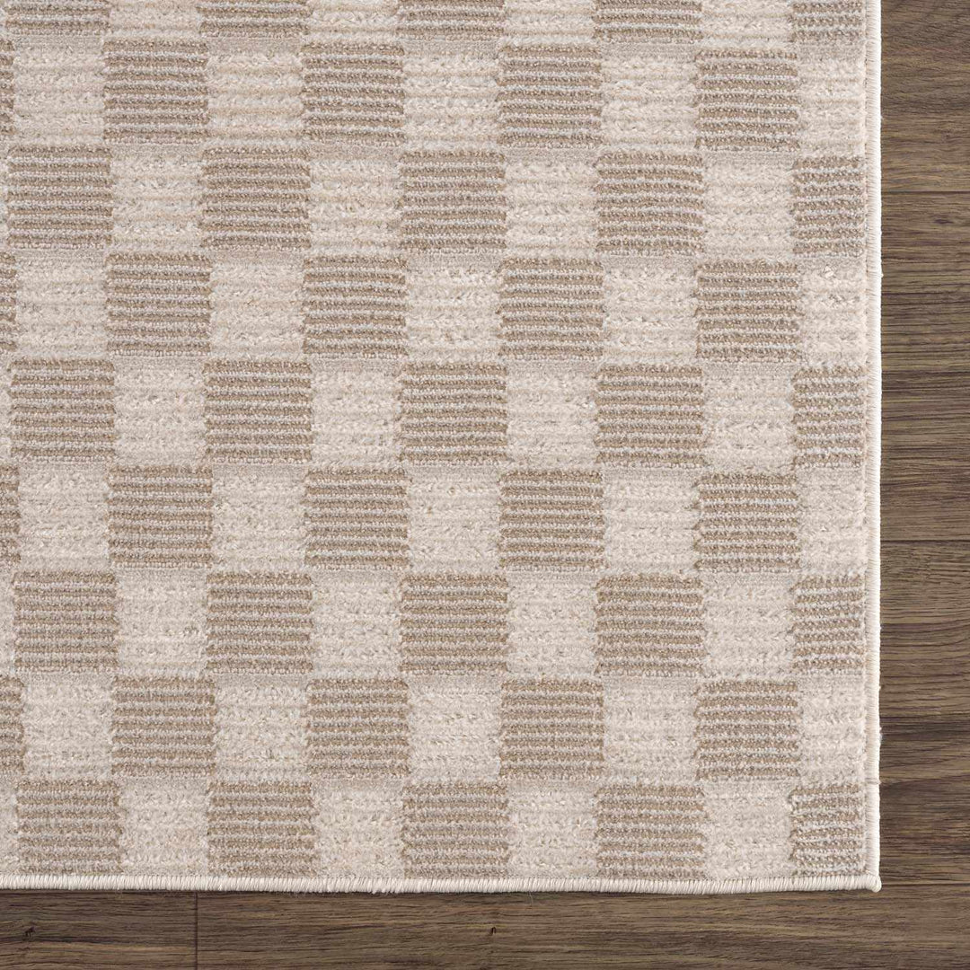 Truls 3D Modern Checkered Pattern Beige Washable Rug