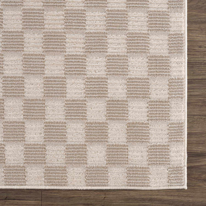 Truls 3D Modern Checkered Pattern Beige Washable Rug