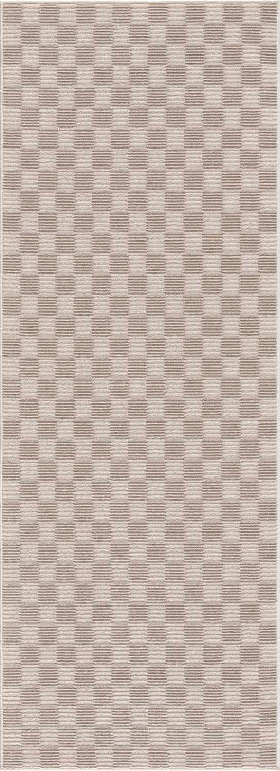 Truls 3D Modern Checkered Pattern Beige Washable Rug