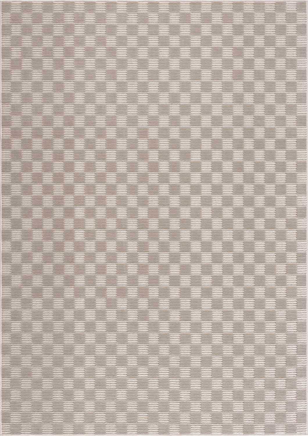 Truls 3D Modern Checkered Pattern Beige Washable Rug