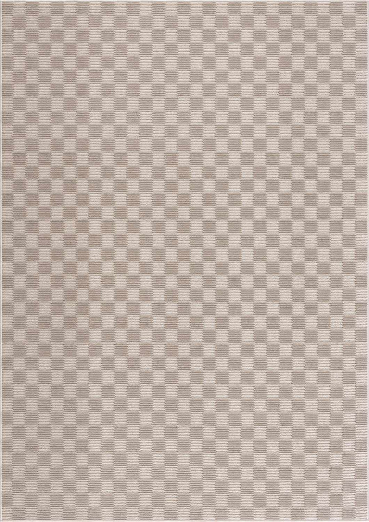 Truls 3D Modern Checkered Pattern Beige Washable Rug