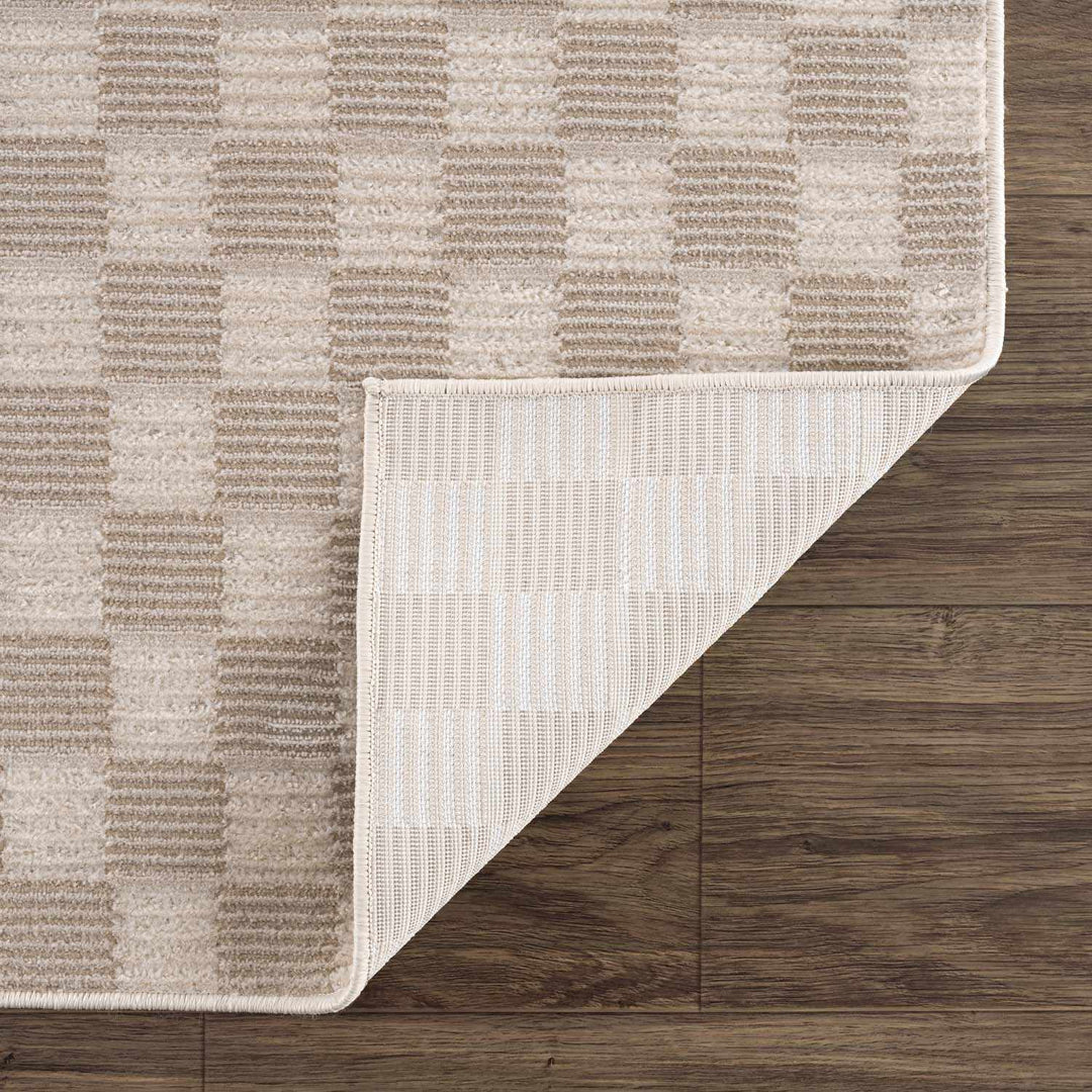 Truls 3D Modern Checkered Pattern Beige Washable Rug