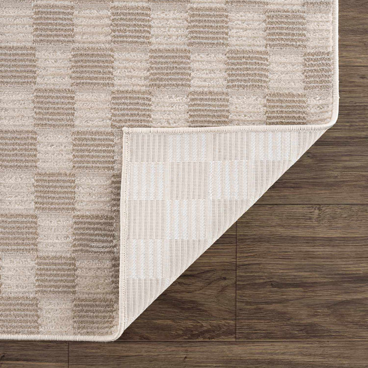 Truls 3D Modern Checkered Pattern Beige Washable Rug