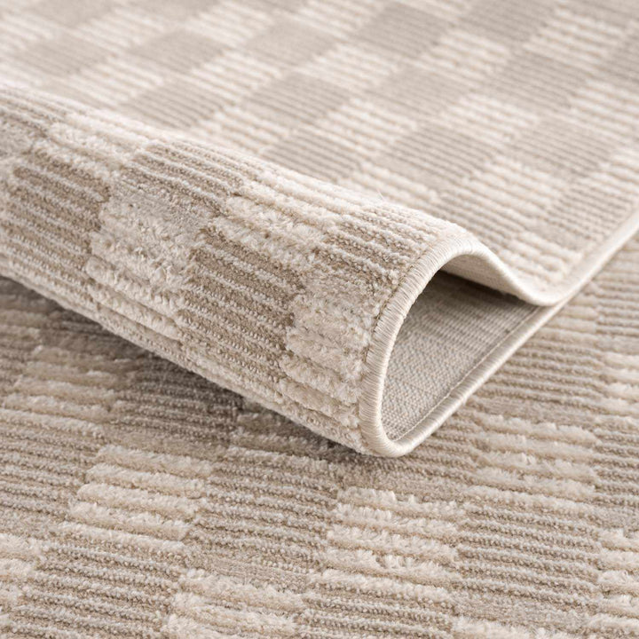 Truls 3D Modern Checkered Pattern Beige Washable Rug