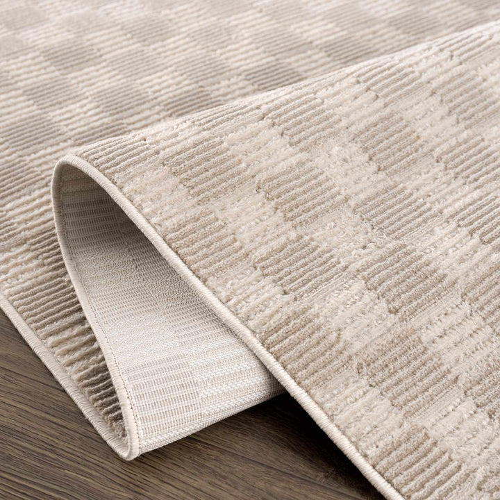 Truls 3D Modern Checkered Pattern Beige Washable Rug