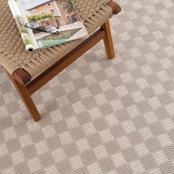 Truls 3D Modern Checkered Pattern Beige Washable Rug
