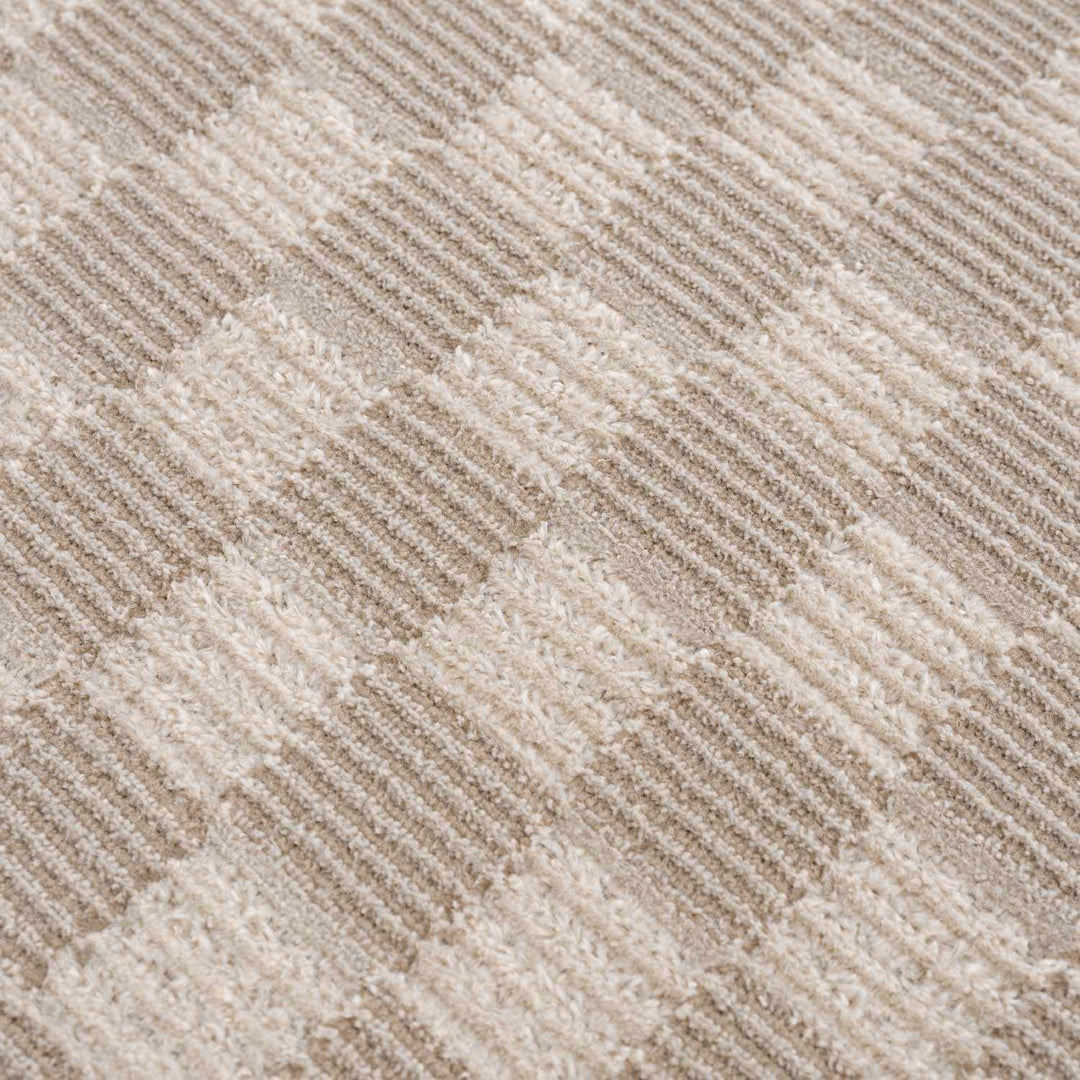 Truls 3D Modern Checkered Pattern Beige Washable Rug