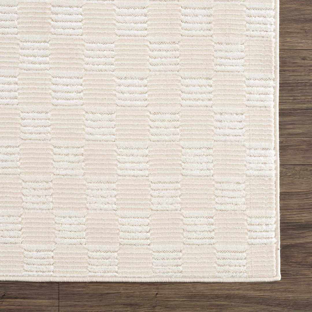 Truls 3D Modern Checkered Pattern Cream Washable Rug