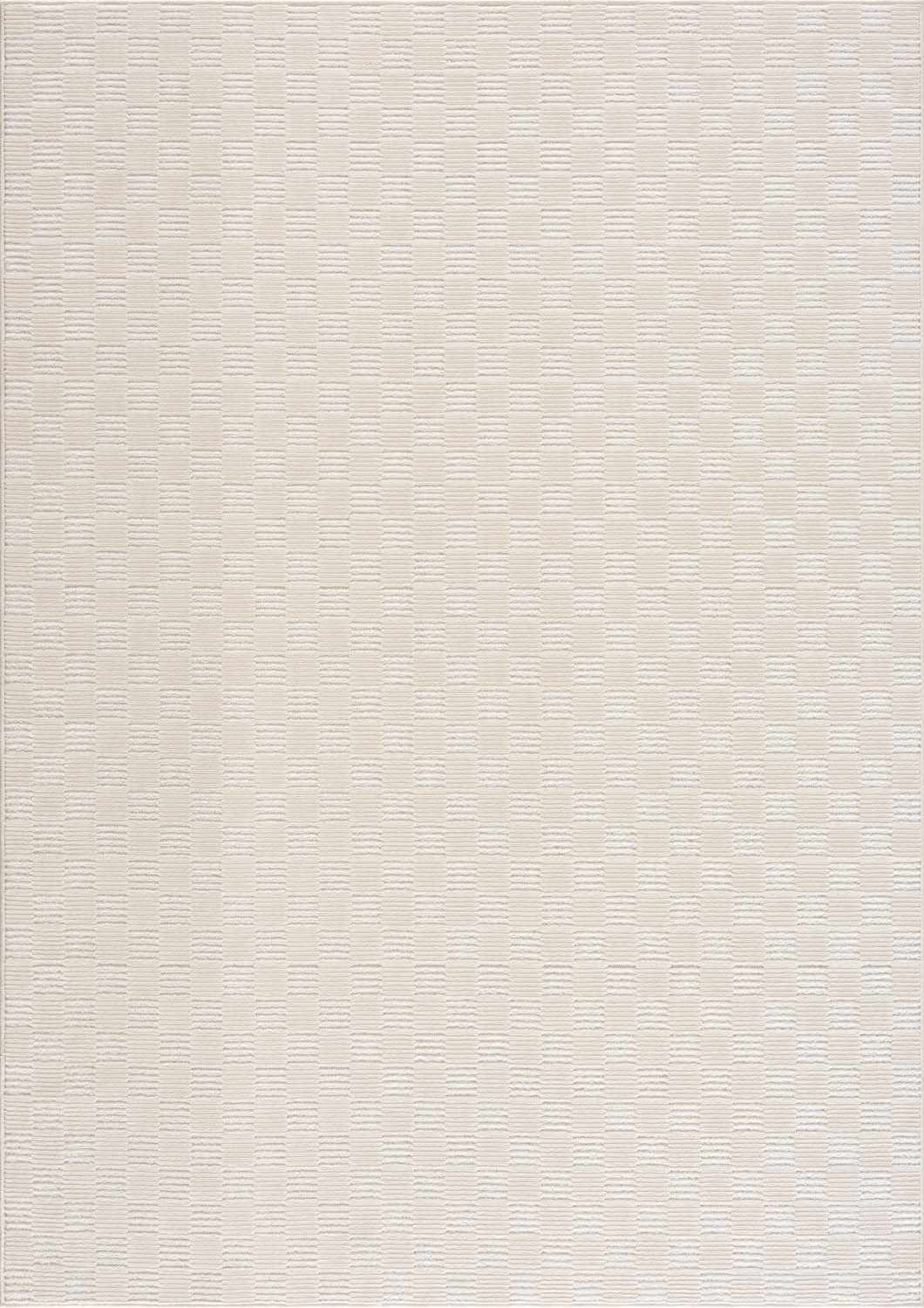 Truls 3D Modern Checkered Pattern Cream Washable Rug