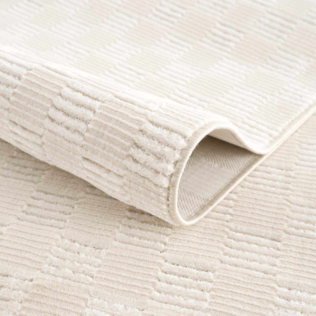 Truls 3D Modern Checkered Pattern Cream Washable Rug