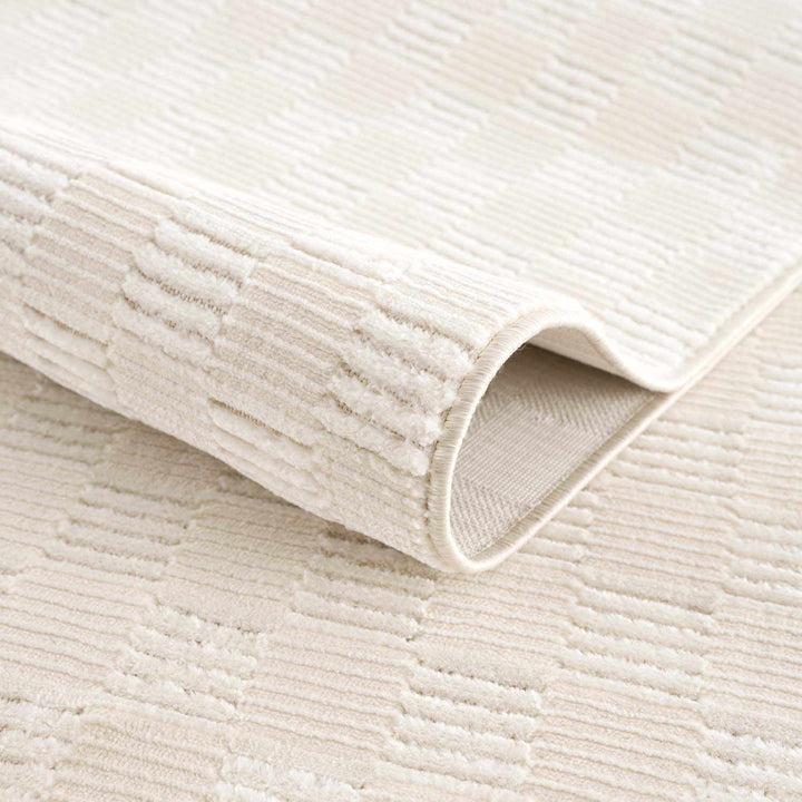 Truls 3D Modern Checkered Pattern Cream Washable Rug