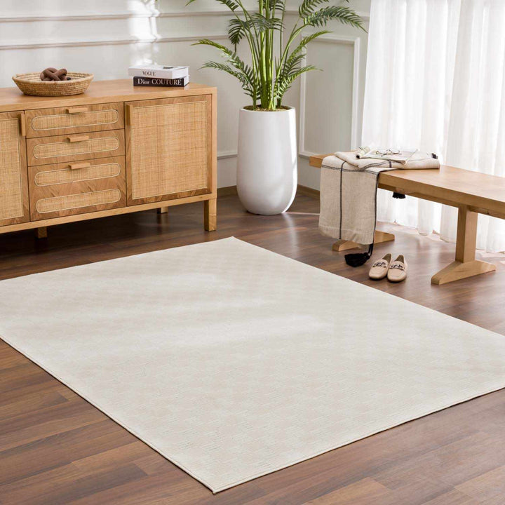 Truls 3D Modern Checkered Pattern Cream Washable Rug