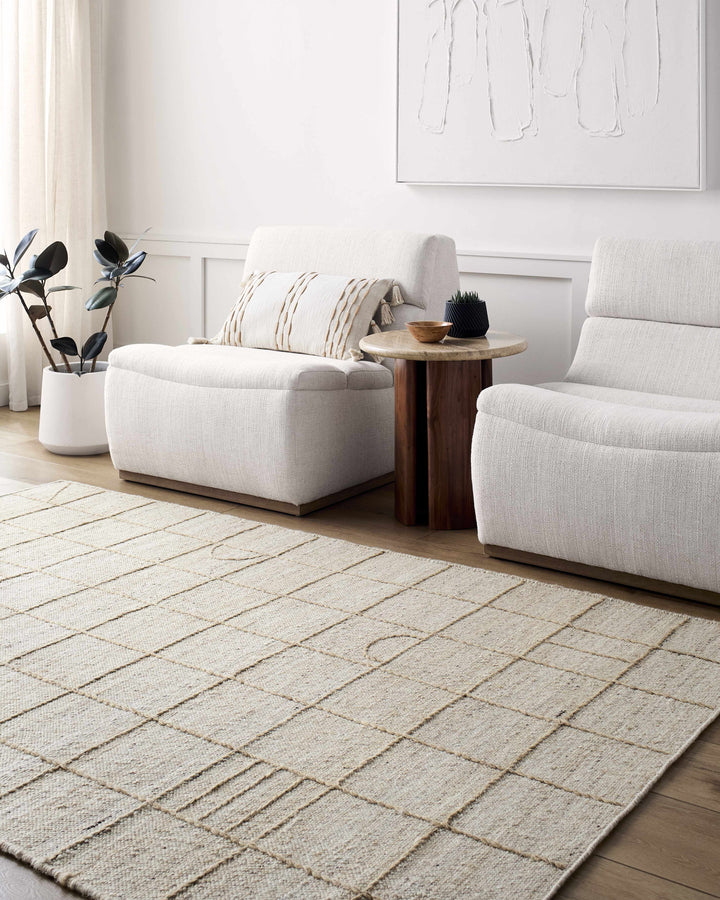 Tieve Modern Geometric Pattern Beige Hand Woven Wool Area Rug