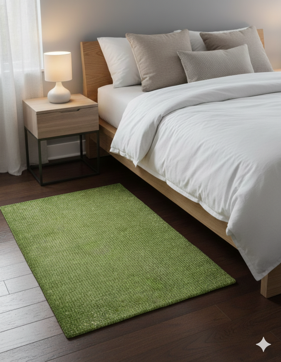 Custom Made Modern Solid Overdyed Green Hand Knotted Wool Area Rug