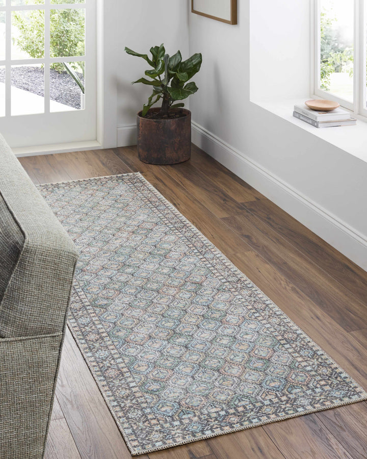 Telma Traditional Style Green And Blue Washable Area Rug