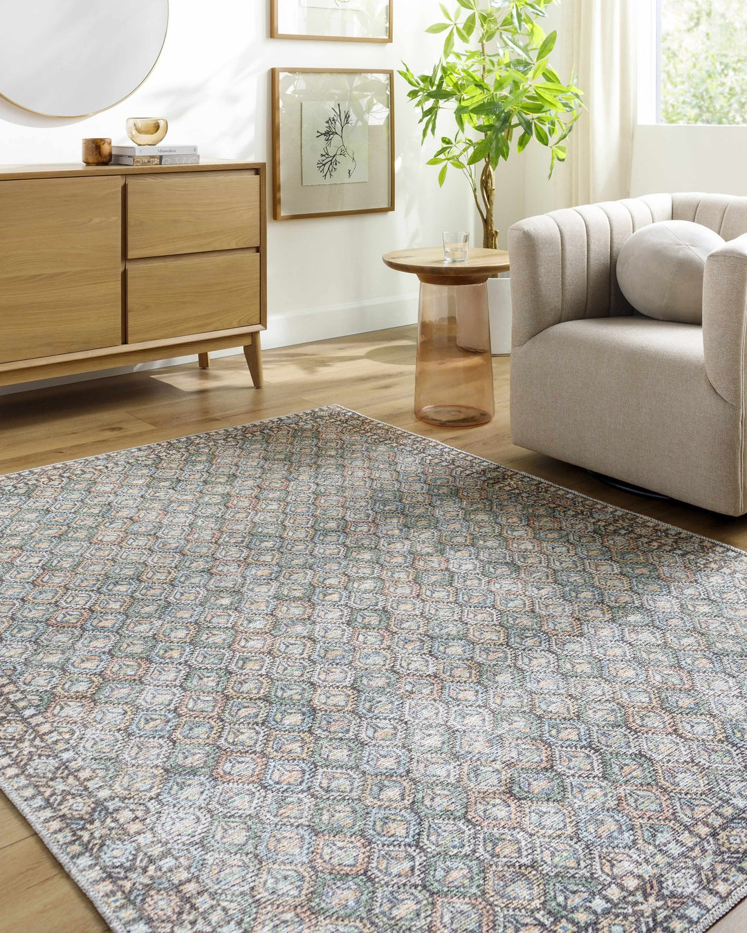 Telma Traditional Style Green And Blue Washable Area Rug