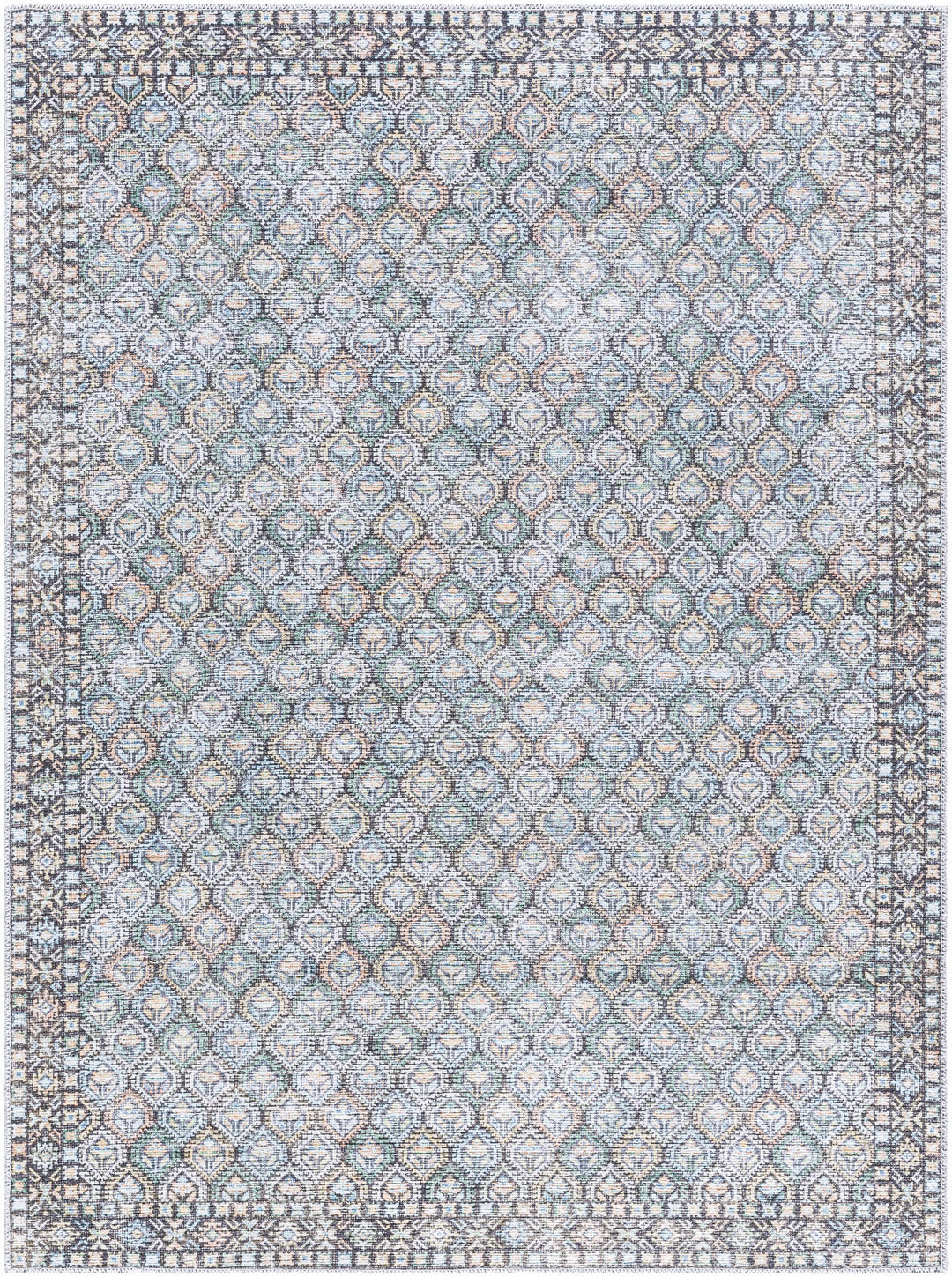 Telma Traditional Style Green And Blue Washable Area Rug