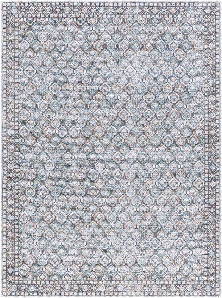 Telma Traditional Style Green And Blue Washable Area Rug